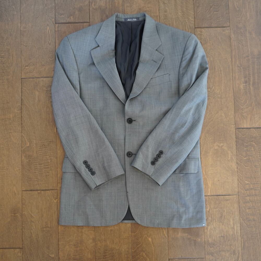 Vtg Oscar Dela Renta Long Sleeve 100% Wool Collar Blazer Gray Mens Size 38S